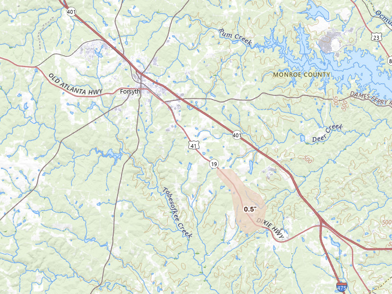 Radar-estimated hail-size map of the storm over Forsyth, GA