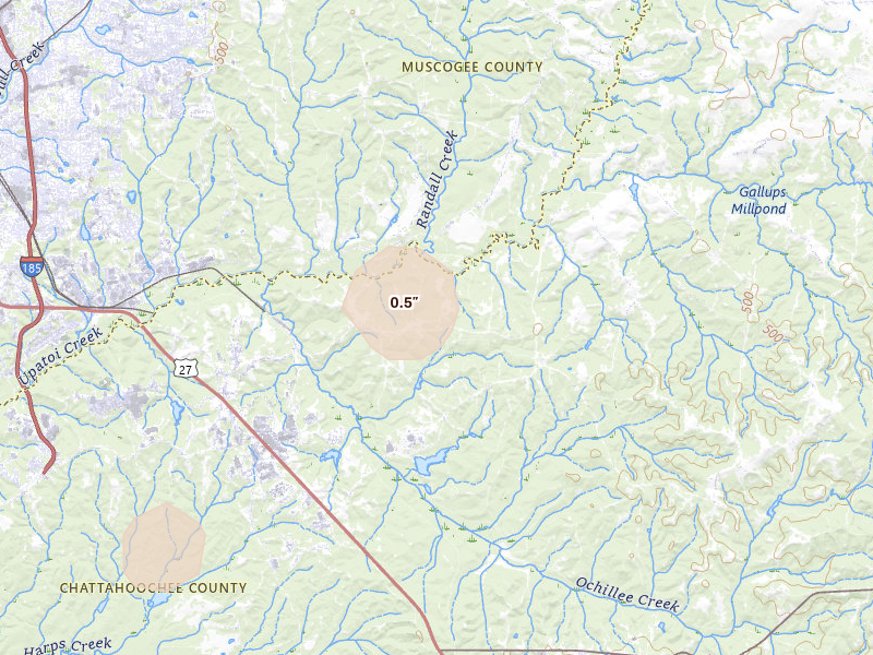 Radar-estimated hail-size map of the storm over Fort Benning, GA