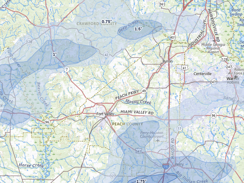 NEXRAD radar-signature map of the hail storm over Fort Valley, GA on Jul 9, 2026