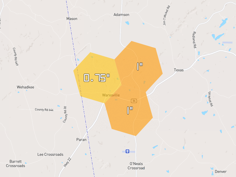Hail map of Franklin, GA on Jun 30, 2026, hail up to 1"