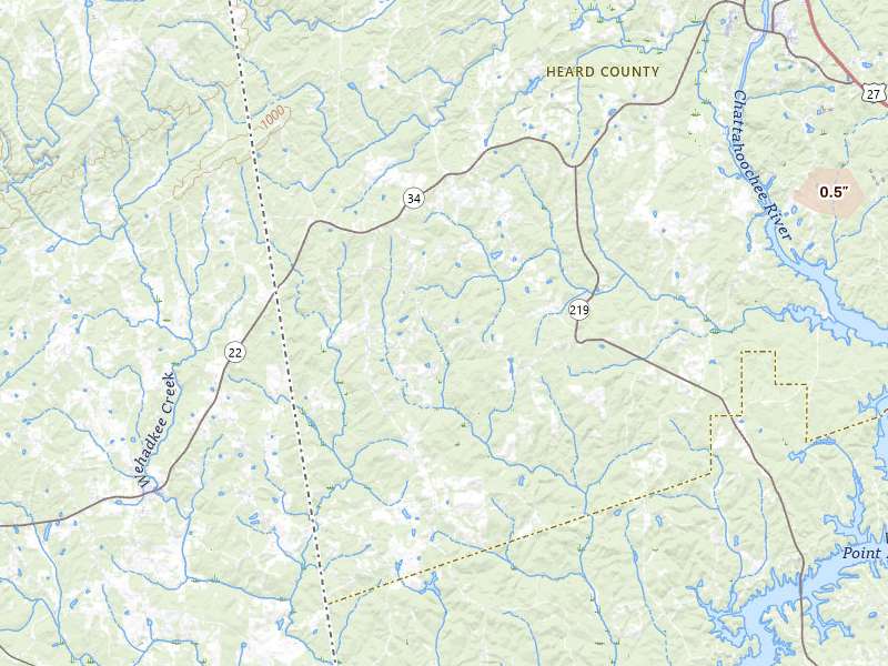 Radar-estimated hail-size map of the storm over Franklin, GA on Jul 1, 2026