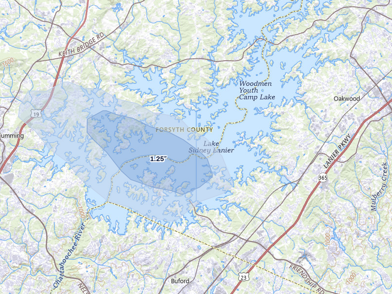 NEXRAD radar-signature map of the hail storm over Gainesville, GA on Jul 5, 2026
