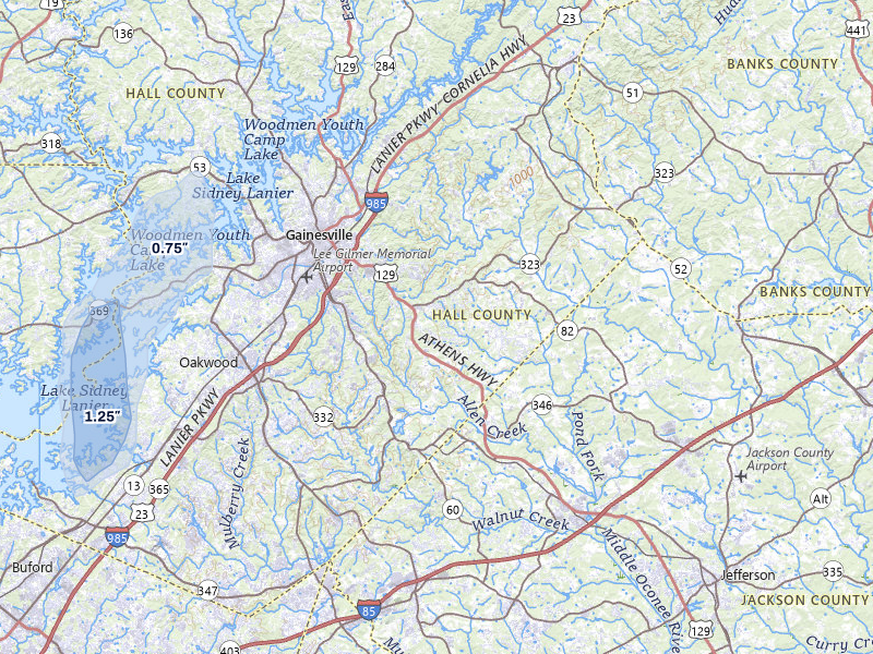 NEXRAD radar-signature map of the hail storm over Gainesville, GA on Aug 8, 2026