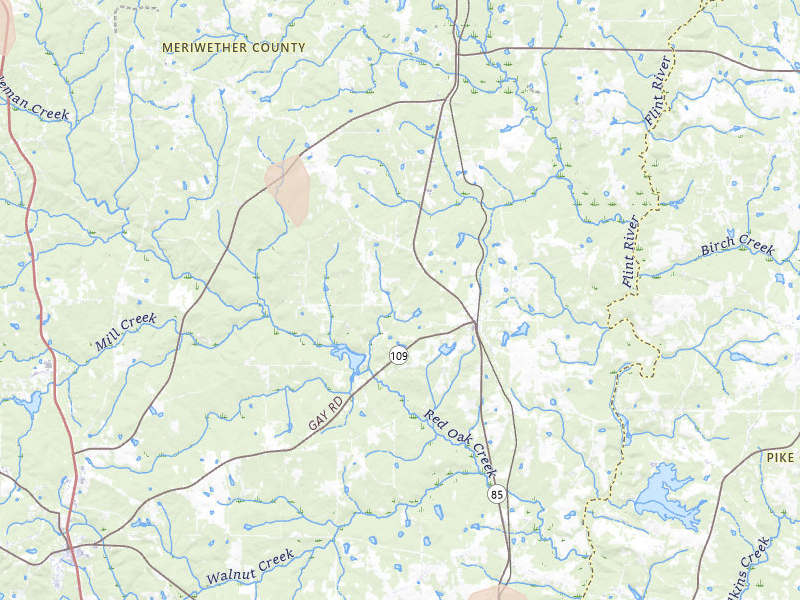 Radar-estimated hail-size map of the storm over Gay, GA on Aug 5, 2026