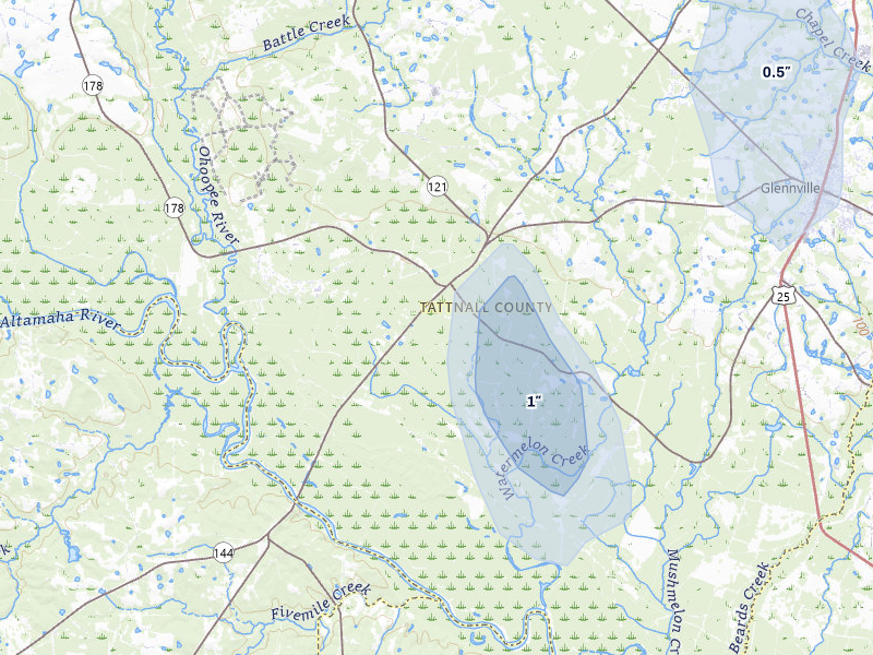 NEXRAD radar-signature map of the hail storm over Glennville, GA on May 17, 2026