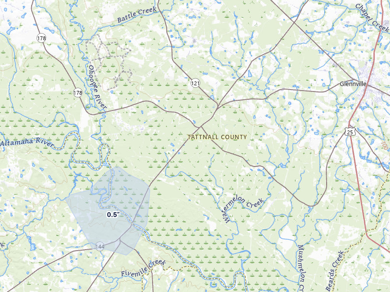 NEXRAD radar-signature map of the hail storm over Glennville, GA on Jul 25, 2026