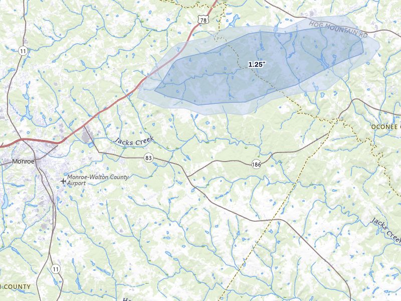 NEXRAD radar-signature map of the hail storm over Good Hope, GA on Jul 10, 2026