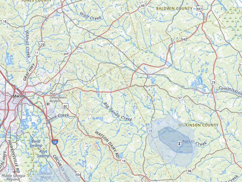 NEXRAD radar-signature map of the hail storm over Gordon, GA on Aug 12, 2026