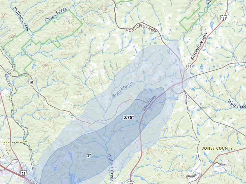 NEXRAD radar-signature map of the hail over Gray, GA