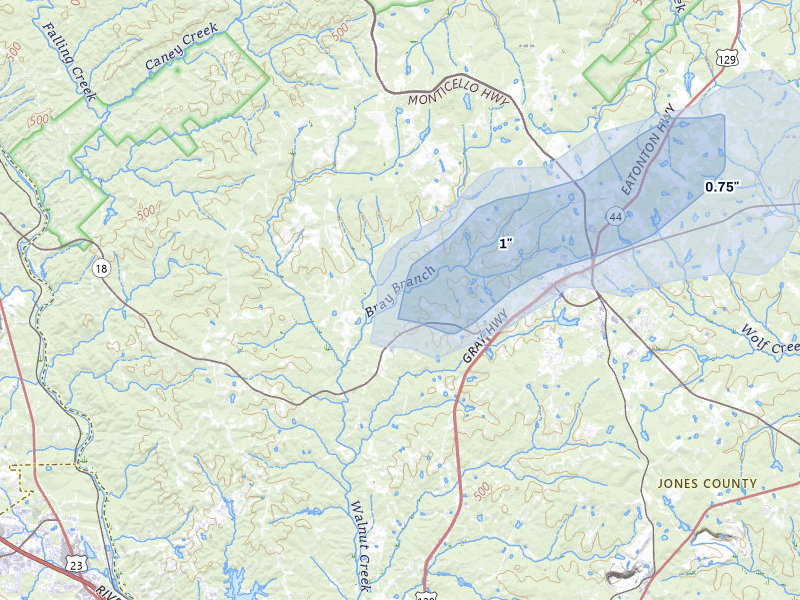 NEXRAD radar-signature map of the hail storm over Gray, GA on Aug 5, 2026