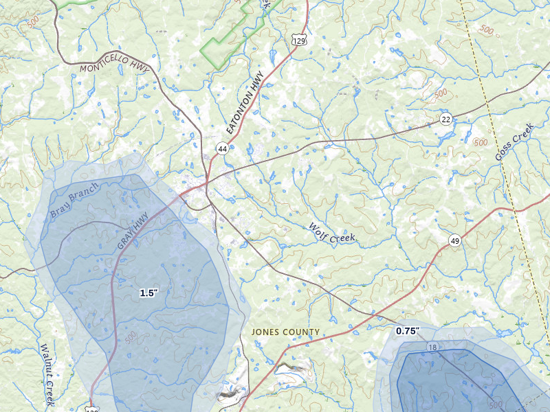NEXRAD radar-signature map of the hail storm over Gray, GA on Aug 21, 2026