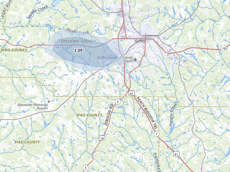 NEXRAD radar-signature map of the hail storm over Griffin, GA on May 29, 2026
