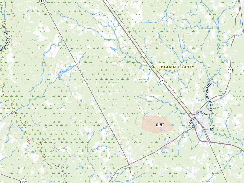 Radar-estimated hail-size map of the storm over Guyton, GA