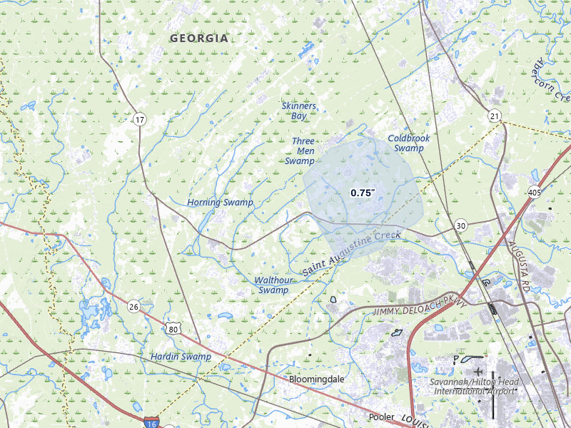 NEXRAD radar-signature map of the hail storm over Guyton, GA on May 27, 2026