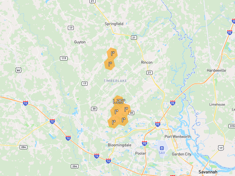 Hail map of Guyton, GA on Jul 5, 2026, hail up to 1.25"