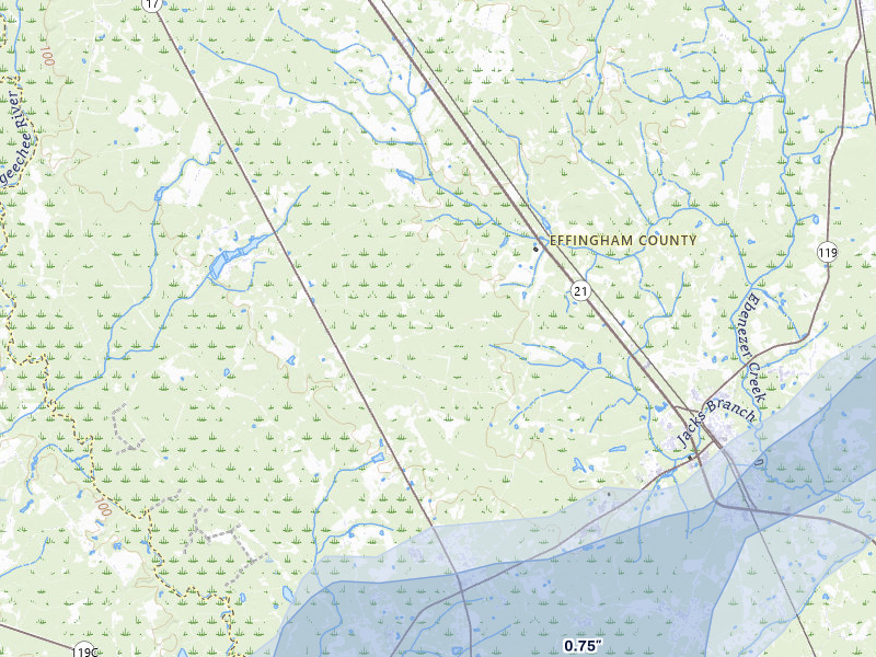 NEXRAD radar-signature map of the hail storm over Guyton, GA on Jul 9, 2026