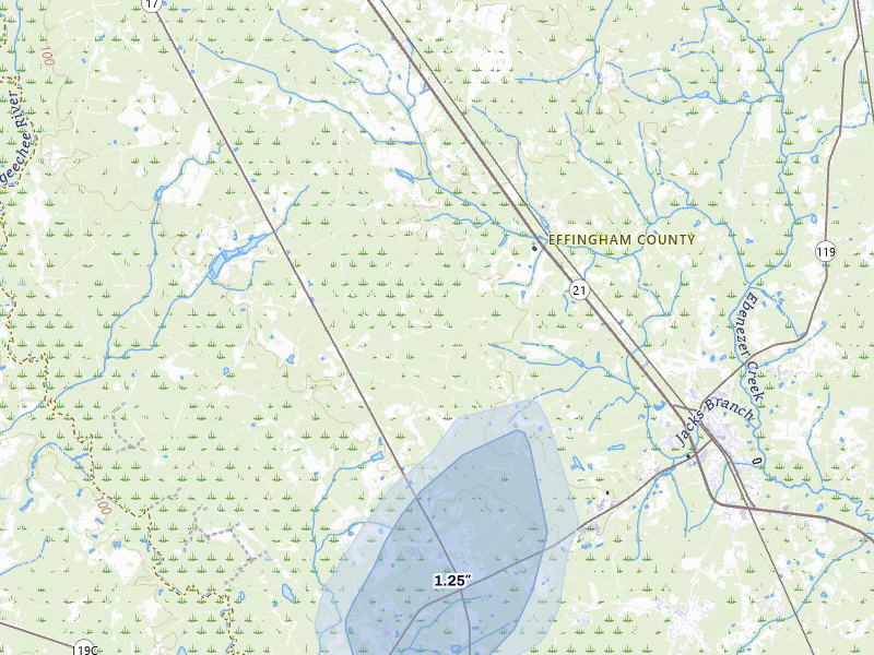 NEXRAD radar-signature map of the hail over Guyton, GA