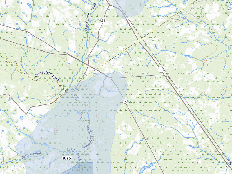 NEXRAD radar-signature map of the hail storm over Guyton, GA on Aug 1, 2026