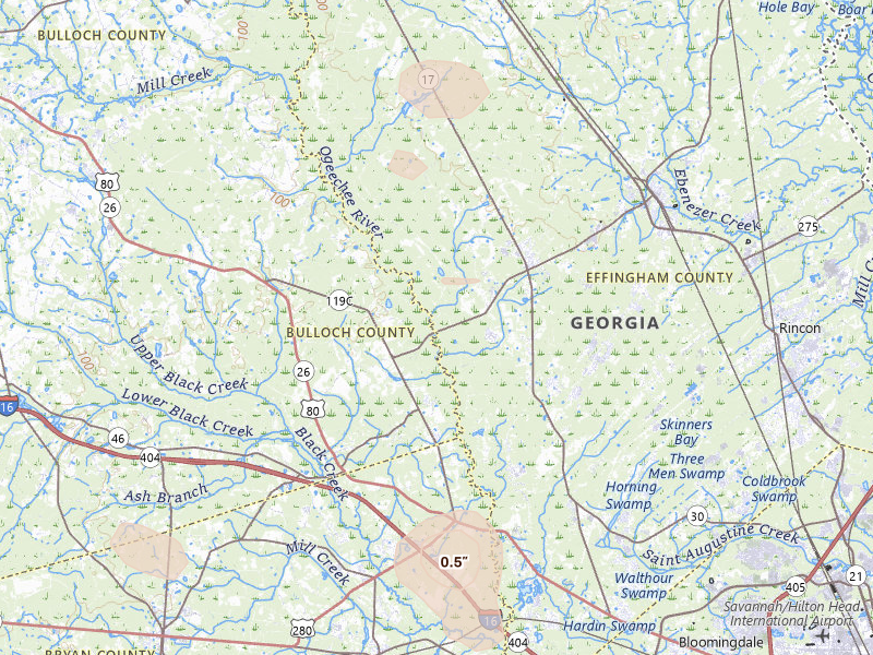 Radar-estimated hail-size map of the storm over Guyton, GA