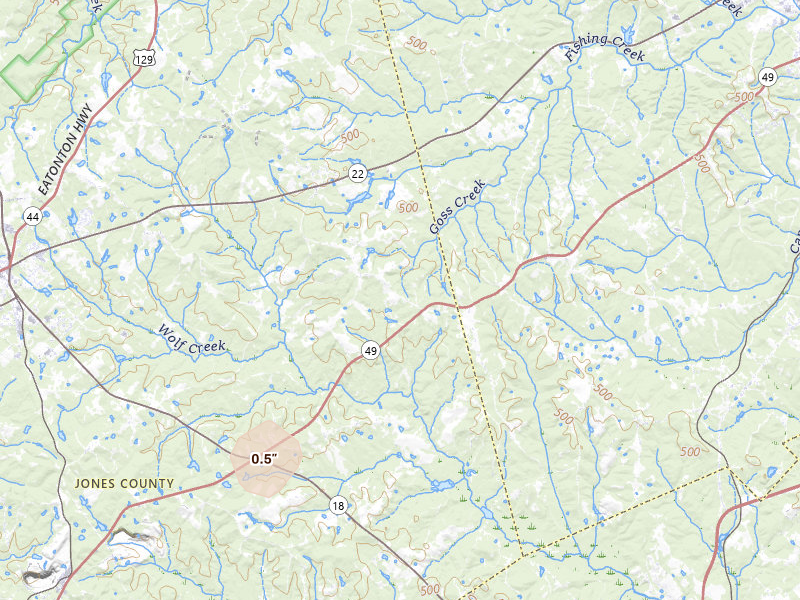 Radar-estimated hail-size map of the storm over Haddock, GA on Aug 4, 2026