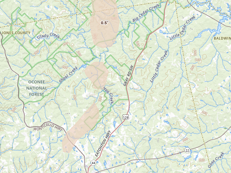 Radar-estimated hail-size map of the storm over Haddock, GA