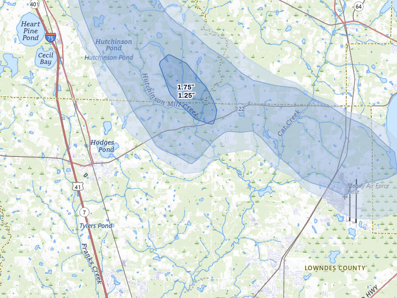 NEXRAD radar-signature map of the hail storm over Hahira, GA on May 17, 2026