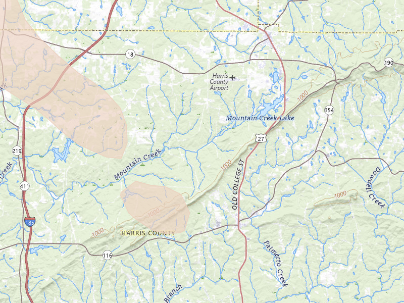 Radar-estimated hail-size map of the storm over Hamilton, GA on Jun 1, 2026