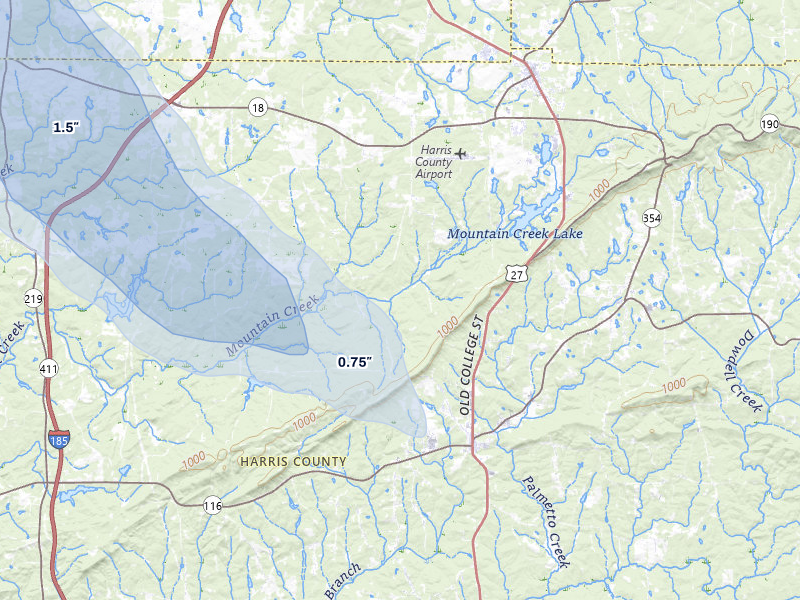 NEXRAD radar-signature map of the hail storm over Hamilton, GA on Jun 1, 2026