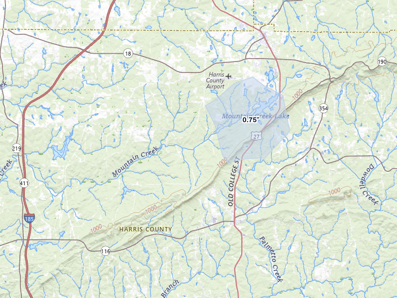 NEXRAD radar-signature map of the hail storm over Hamilton, GA on Jul 9, 2026