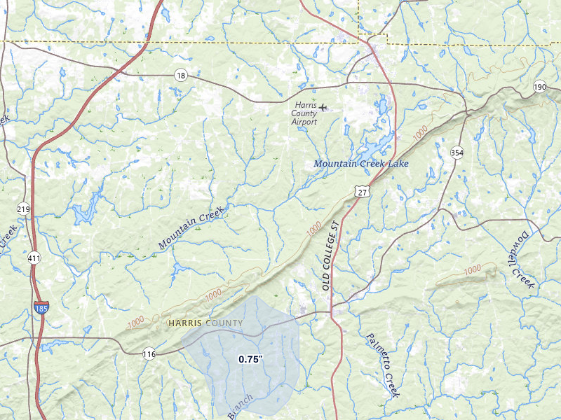 NEXRAD radar-signature map of the hail storm over Hamilton, GA on Jul 25, 2026