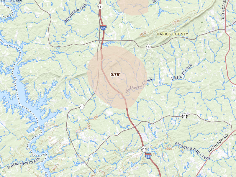 Radar-estimated hail-size map of the storm over Hamilton, GA