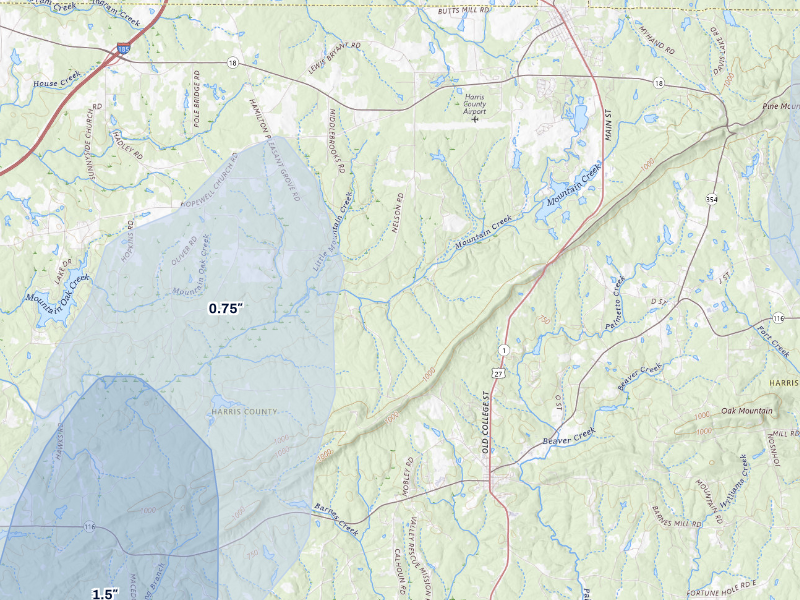NEXRAD radar-signature map of the hail storm over Hamilton, GA on Sep 6, 2026