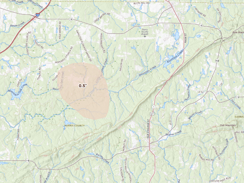 Radar-estimated hail-size map of the storm over Hamilton, GA