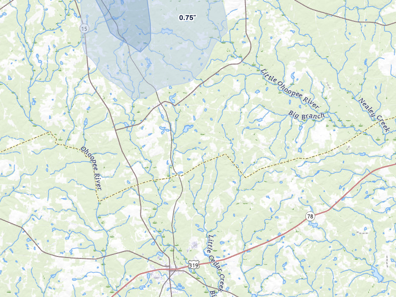 NEXRAD radar-signature map of the hail storm over Harrison, GA on Aug 16, 2026
