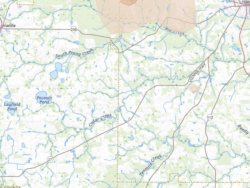 Radar-estimated hail-size map of the storm over Hawkinsville, GA on Jul 9, 2026