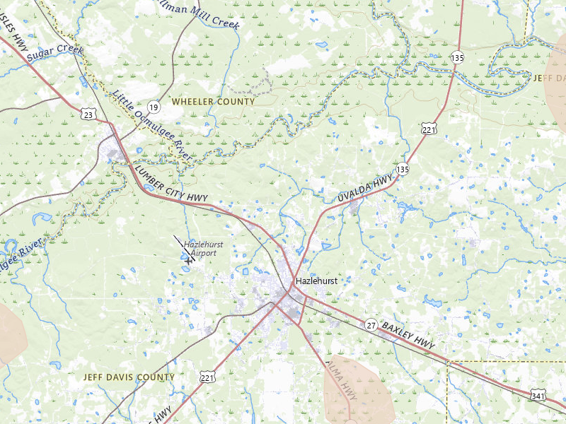 Radar-estimated hail-size map of the storm over Hazlehurst, GA on Jul 17, 2026