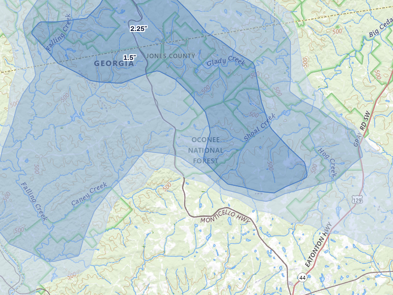 NEXRAD radar-signature map of the hail storm over Hillsboro, GA on Jul 9, 2026