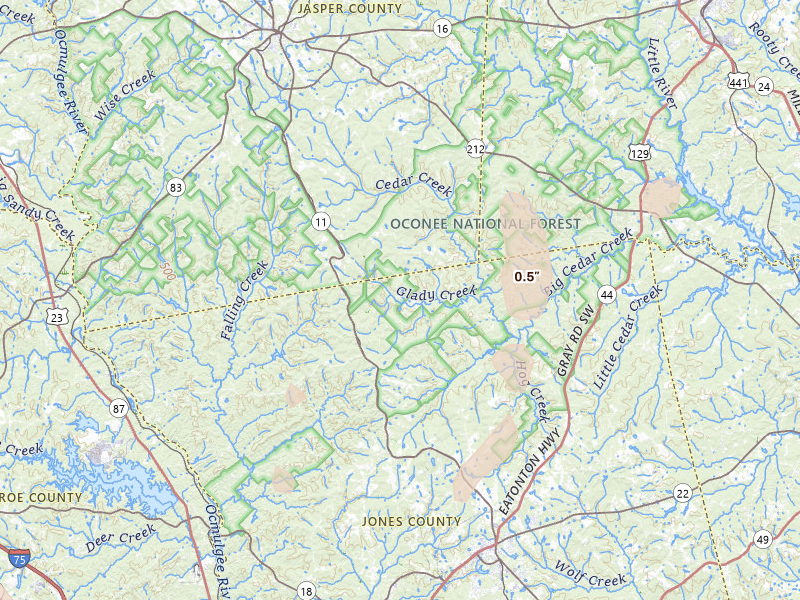 Radar-estimated hail-size map of the storm over Hillsboro, GA