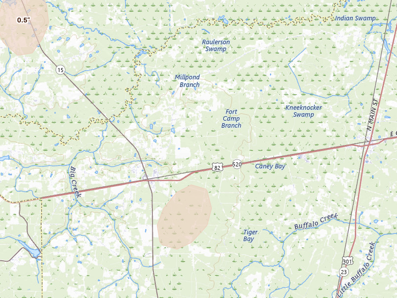 Radar-estimated hail-size map of the storm over Hoboken, GA on May 22, 2026