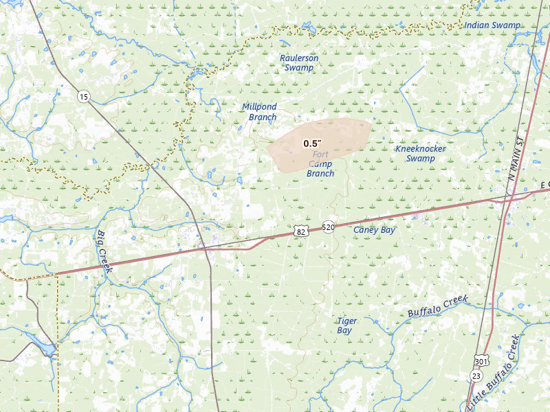 Radar-estimated hail-size map of the storm over Hoboken, GA on Aug 29, 2026