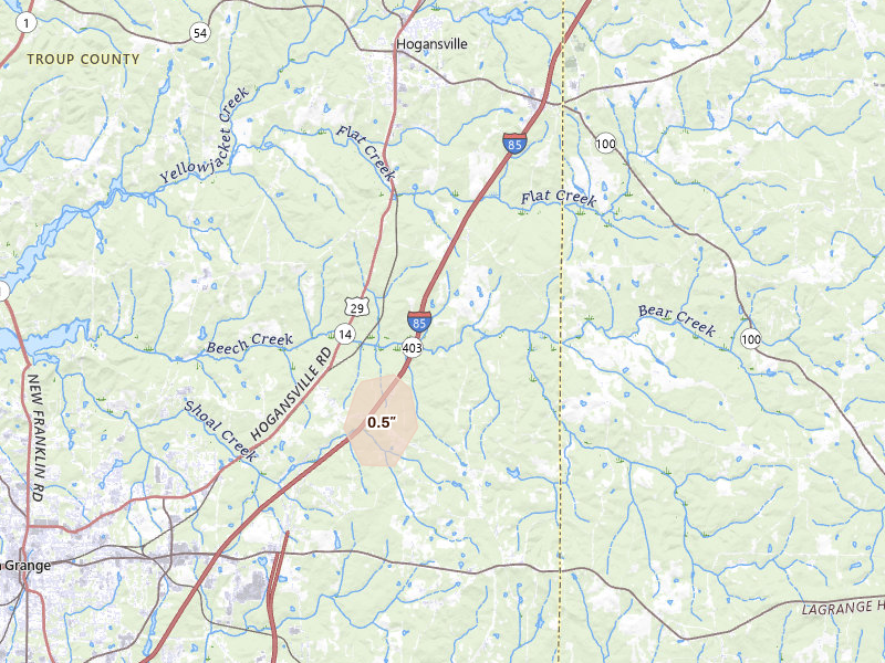 Radar-estimated hail-size map of the storm over Hogansville, GA on Mar 6, 2026