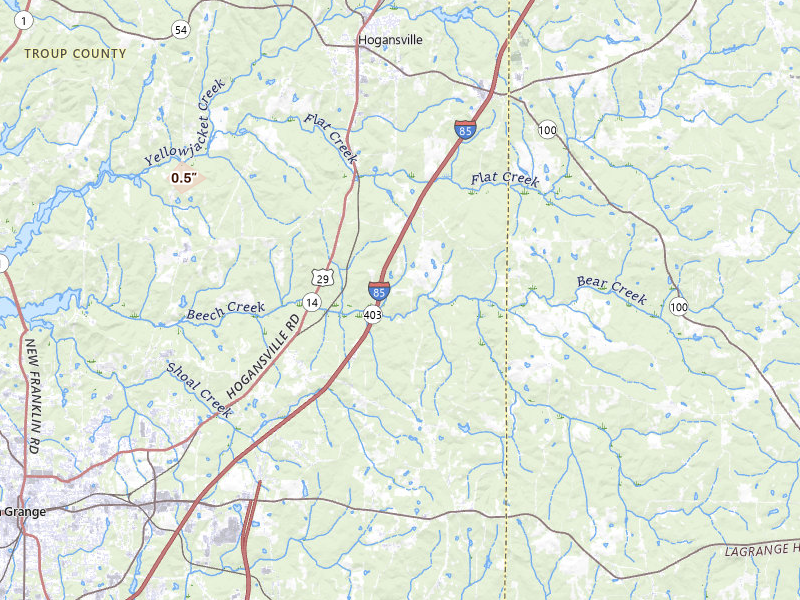 Radar-estimated hail-size map of the storm over Hogansville, GA on Jun 9, 2026