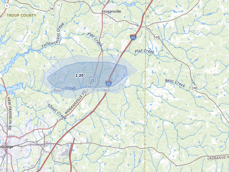 NEXRAD radar-signature map of the hail storm over Hogansville, GA on Jun 9, 2026