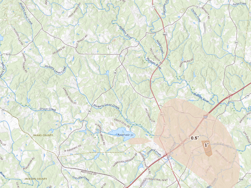 Radar-estimated hail-size map of the storm over Homer, GA