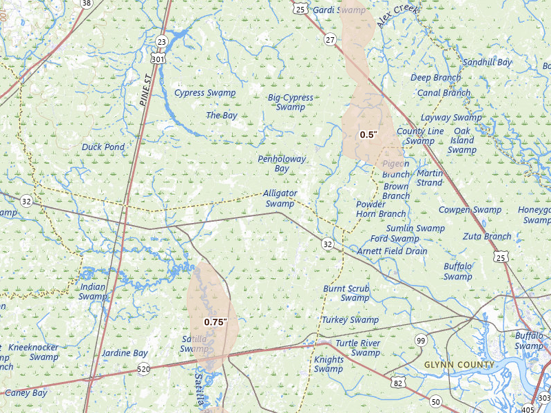 Radar-estimated hail-size map of the storm over Hortense, GA