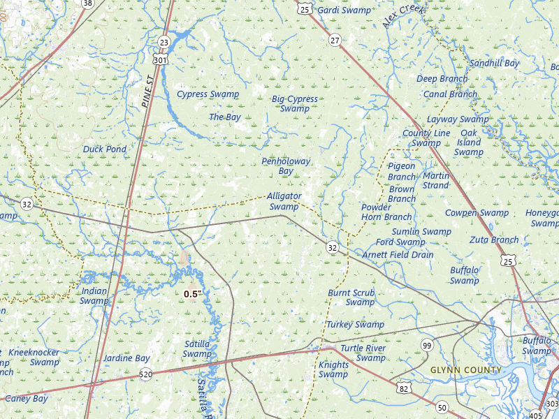 Radar-estimated hail-size map of the storm over Hortense, GA on May 24, 2026