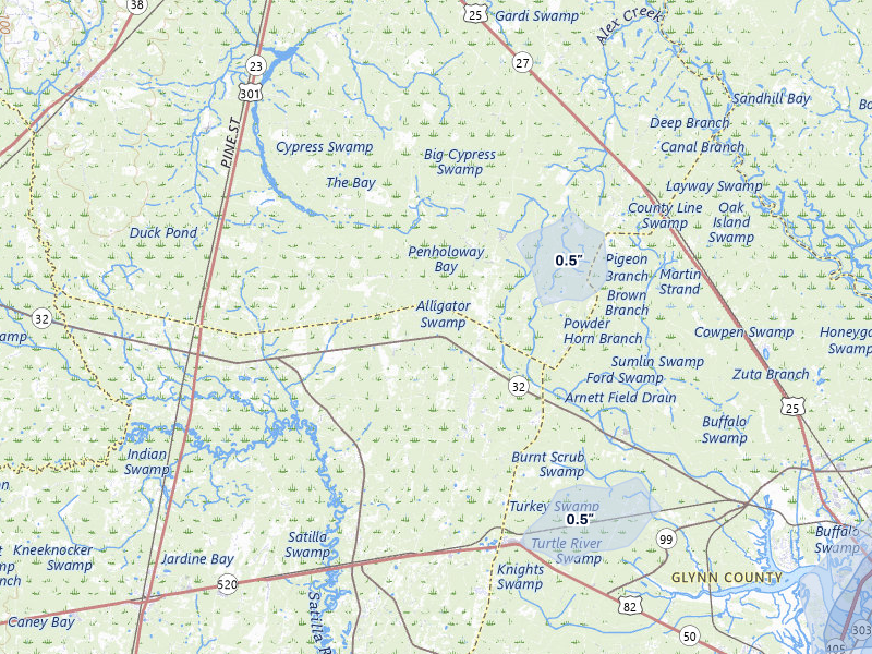 NEXRAD radar-signature map of the hail storm over Hortense, GA on Jul 5, 2026