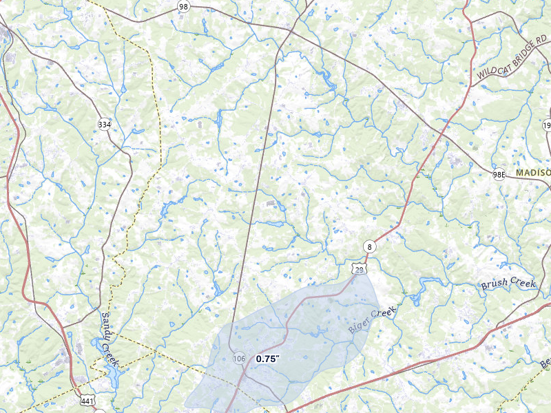 NEXRAD radar-signature map of the hail storm over Hull, GA on Jun 29, 2026