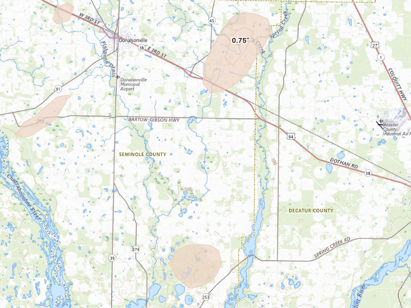 Radar-estimated hail-size map of the storm over Iron City, GA
