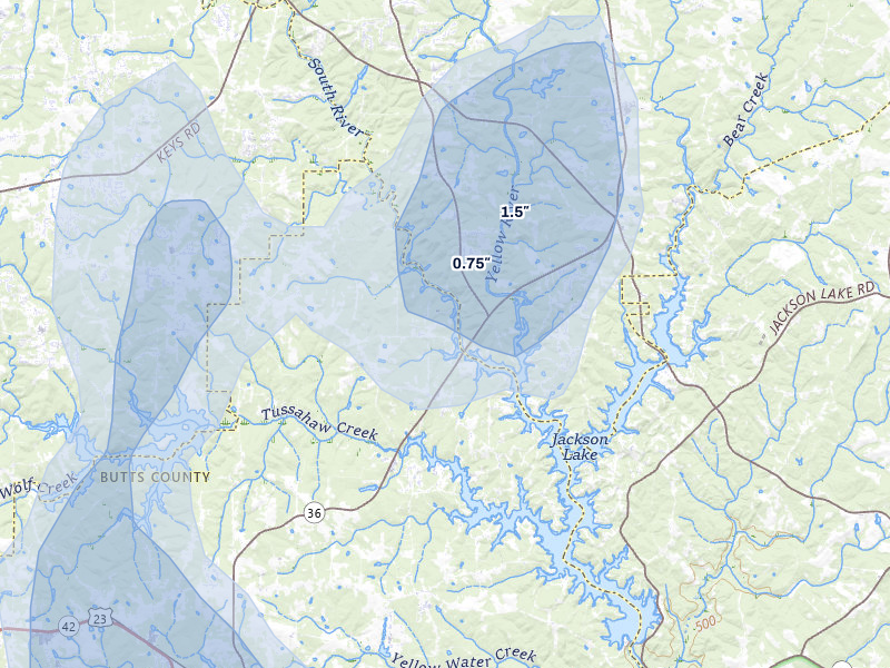 NEXRAD radar-signature map of the hail storm over Jackson, GA on May 17, 2026